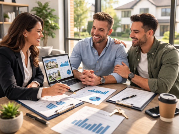 Realtor meeting with Western New York home sellers to review market data, pricing strategy, and plans to relist a home after an expired listing