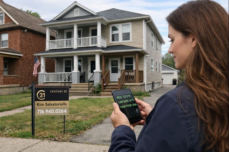 Realtor analyzing ROI and cap rate on a Western New York duplex investment property