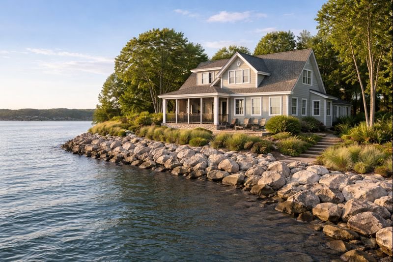 Waterfront home in Western New York with shoreline protection, showing what buyers look for when selling