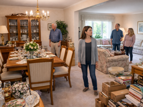 Family members reviewing personal belongings inside inherited home in Western New York