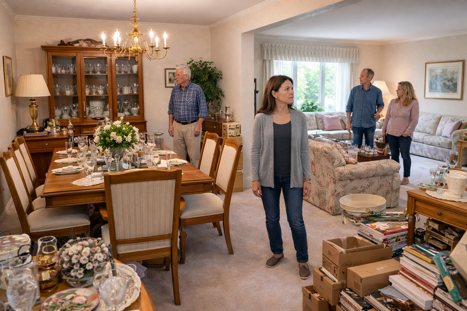 Family members reviewing personal belongings inside inherited home in Western New York