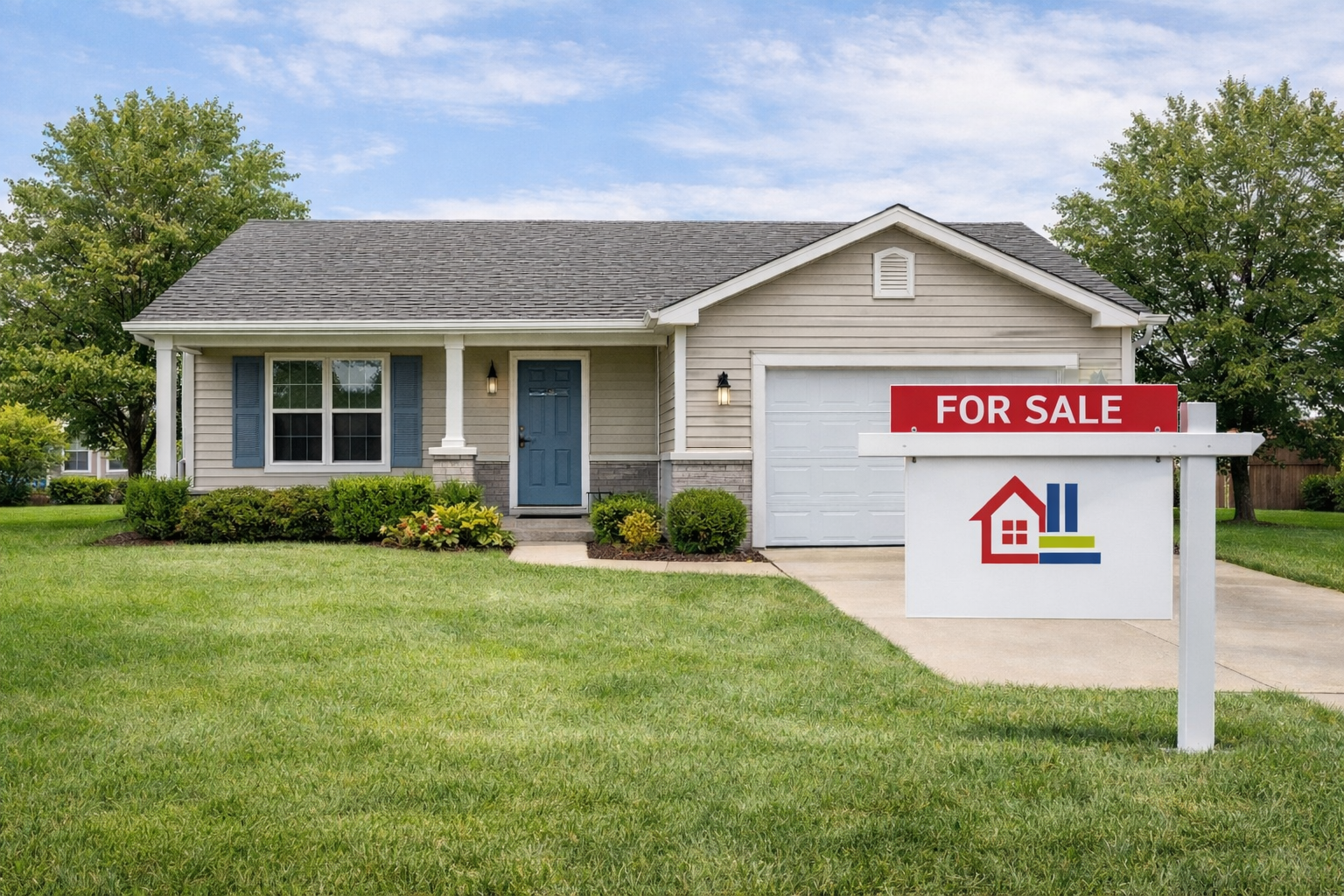 Single-family home with a for sale sign in front yard in Western New York