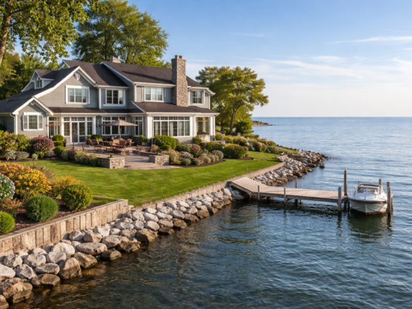 Waterfront home in Western New York with dock and shoreline protection, showing what buyers value most
