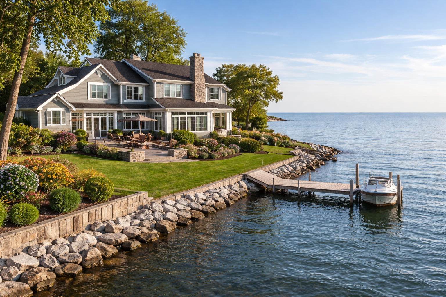 Waterfront home in Western New York with dock and shoreline protection, showing what buyers value most