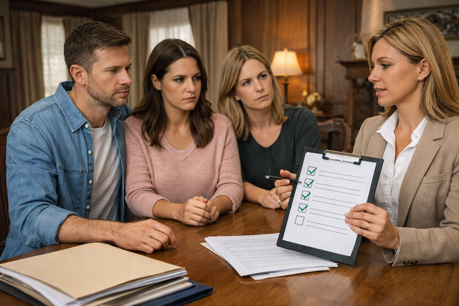 Family meeting with real estate advisor about selling an estate home in Western New York