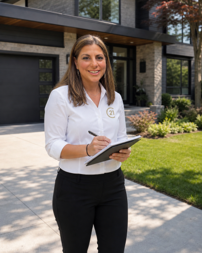 Kim Salvatoriello Century 21 listing agent standing in front of home for sale in Western New York